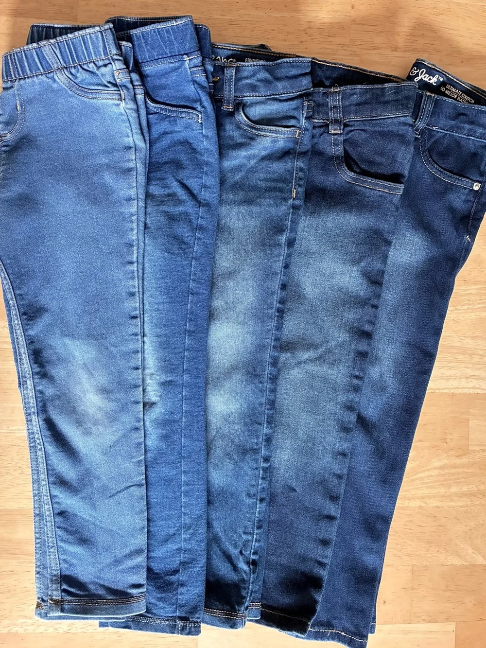 Five Pairs of Toddler Girl 4T Blue Denim Jeans - Dark, Medium and Light Wash